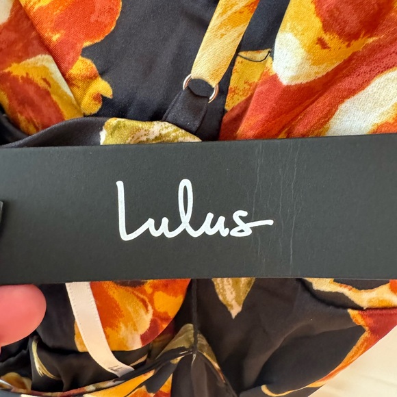 Lulu’s Chic Importance Black Floral Satin Backless Wide Leg Jumpsuit - Picture 8 of 11